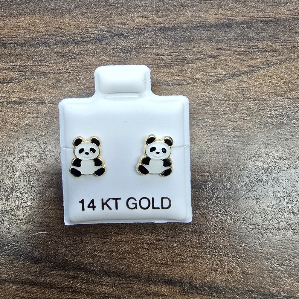 14 KT Gold Panda Earrings for Kids